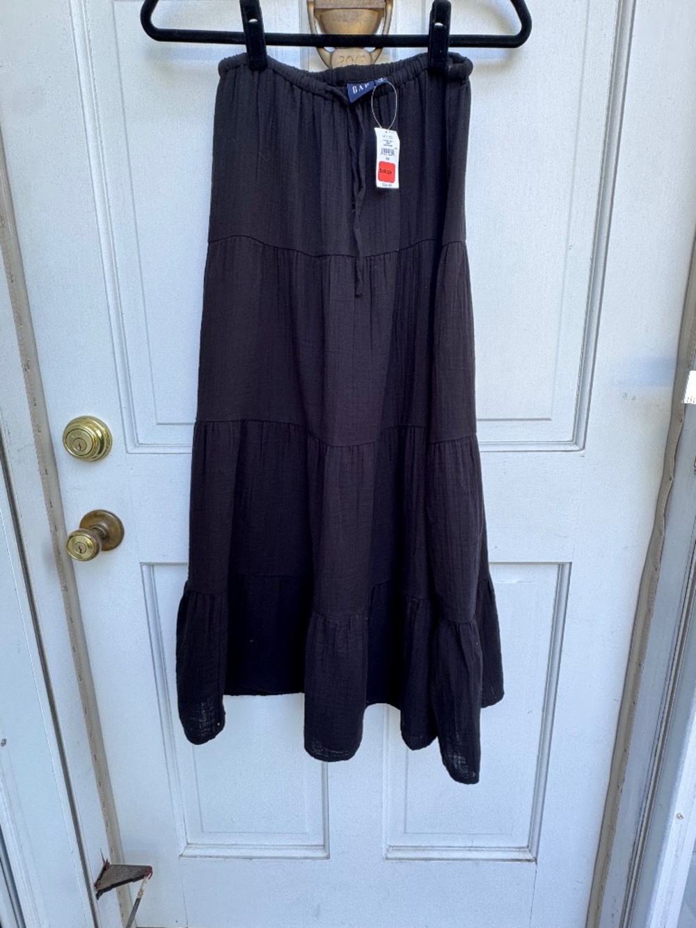 Gap Cotton Gauze Tiered Maxi Skirt XS Black Drawstring Waist NWT